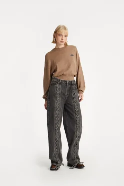 Knitwear|Tops-ROTATE Birger Christensen Basic Crewneck Sweater Brown Portabella color