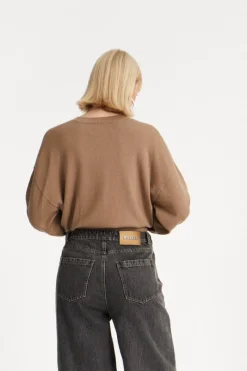 Knitwear|Tops-ROTATE Birger Christensen Basic Crewneck Sweater Brown Portabella color