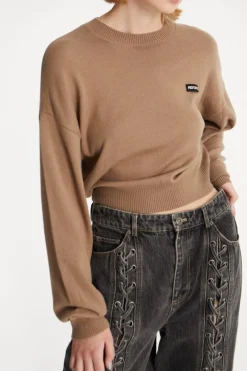 Knitwear|Tops-ROTATE Birger Christensen Basic Crewneck Sweater Brown Portabella color