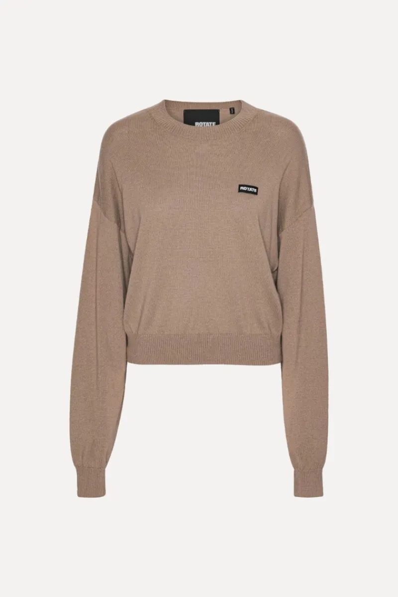 Knitwear|Tops-ROTATE Birger Christensen Basic Crewneck Sweater Brown Portabella color