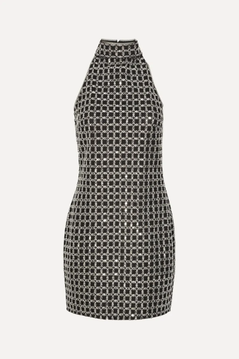 Sequins|Dresses-ROTATE Birger Christensen Beaded Halterneck Dress Black Black color