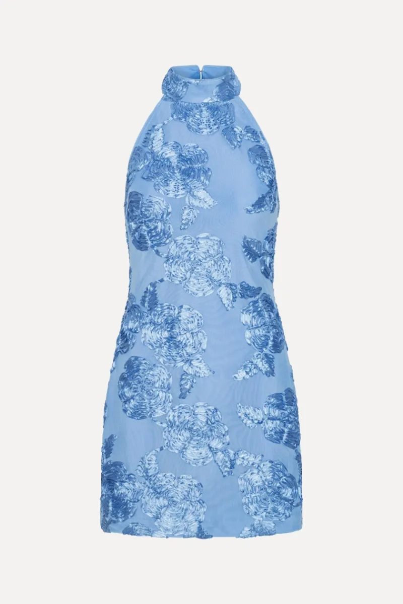 Mini Dresses|Dresses-ROTATE Birger Christensen Beaded Halterneck Dress Blue Hydrangea (Blue) color