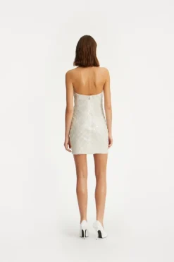 Bridal|Sequins-ROTATE Birger Christensen Beaded Halterneck Dress Creme White Egret color