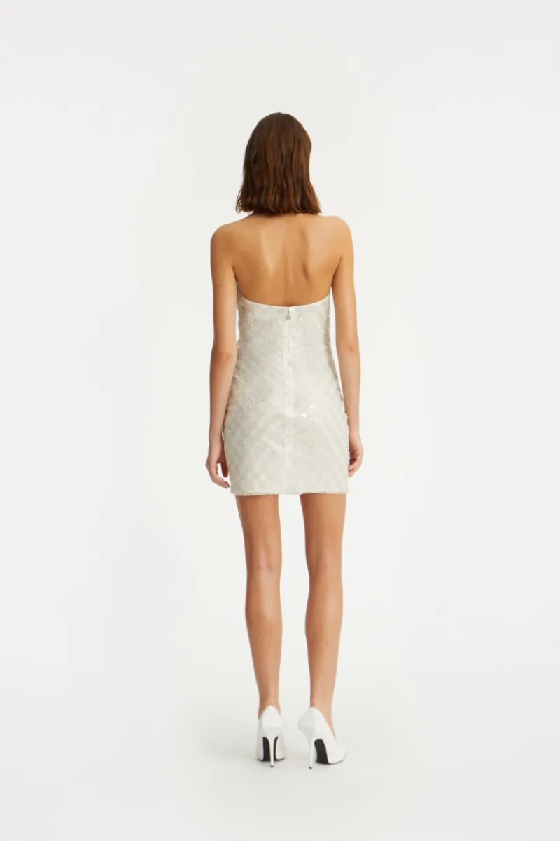 Bridal|Sequins-ROTATE Birger Christensen Beaded Halterneck Dress Creme White Egret color