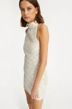 Bridal|Sequins-ROTATE Birger Christensen Beaded Halterneck Dress Creme White Egret color