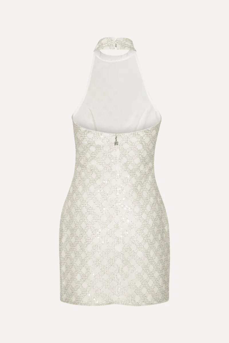 Bridal|Sequins-ROTATE Birger Christensen Beaded Halterneck Dress Creme White Egret color