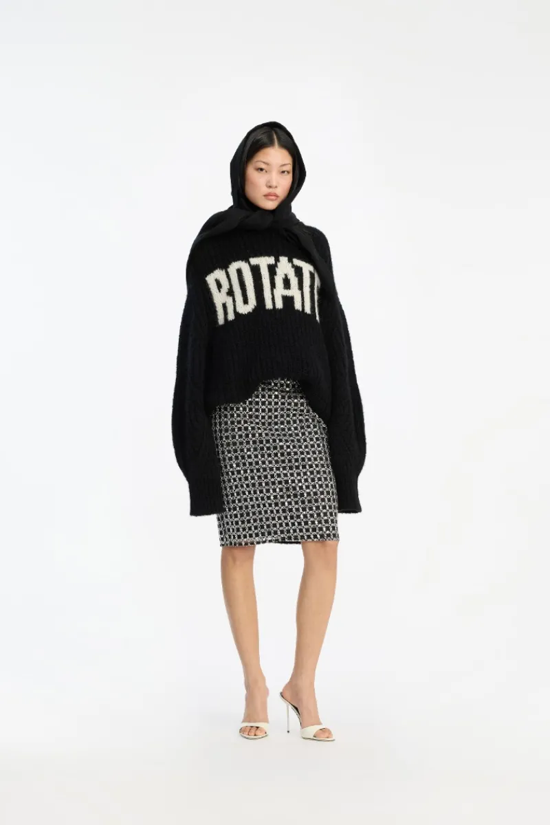 Skirts-ROTATE Birger Christensen Beaded Long Mini Skirt Black Black color