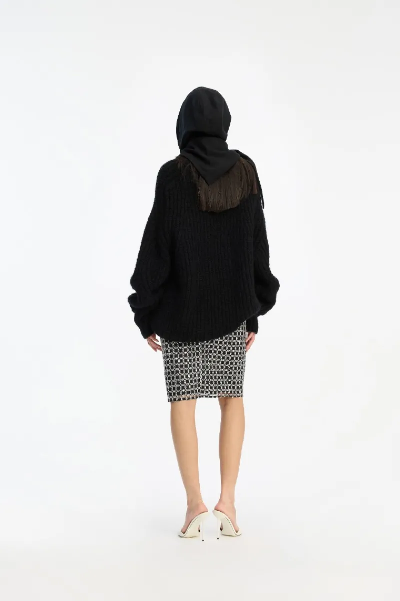 Skirts-ROTATE Birger Christensen Beaded Long Mini Skirt Black Black color