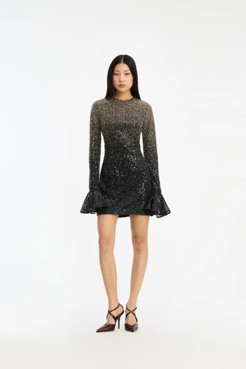 Sequins|Mini Dresses-ROTATE Birger Christensen Beaded Ls Mini Dress Brown Incense Comb. color