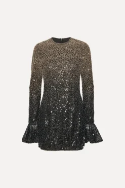 Sequins|Mini Dresses-ROTATE Birger Christensen Beaded Ls Mini Dress Brown Incense Comb. color