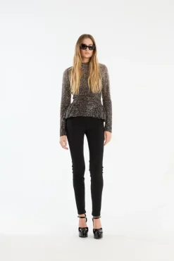 Tops-ROTATE Birger Christensen Beaded Ls Top Brown Nougat Comb. color