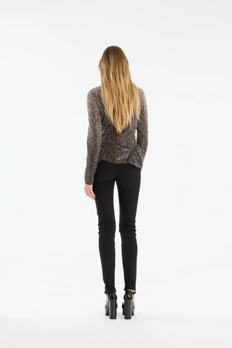 Tops-ROTATE Birger Christensen Beaded Ls Top Brown Nougat Comb. color