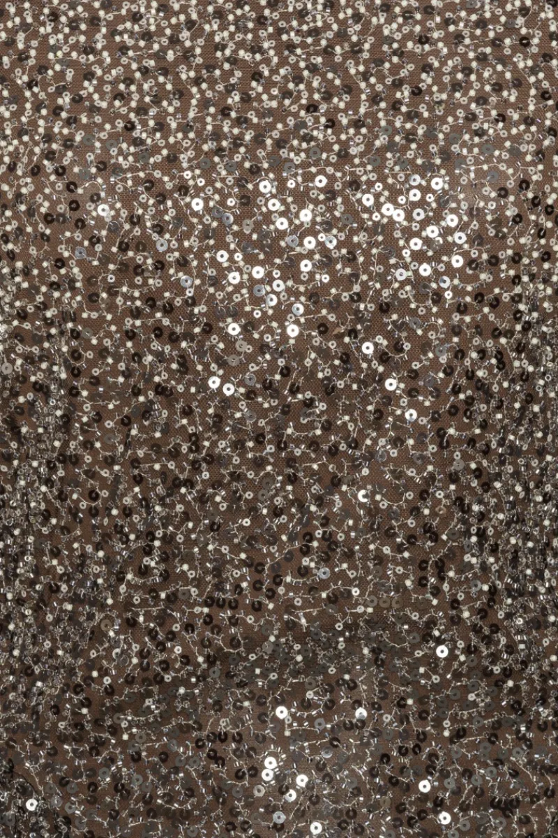 Tops-ROTATE Birger Christensen Beaded Ls Top Brown Nougat Comb. color