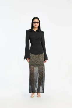 Skirts-ROTATE Birger Christensen Beaded Maxi Skirt Brown Incense Comb. color