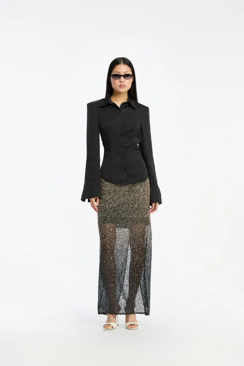 Skirts-ROTATE Birger Christensen Beaded Maxi Skirt Brown Incense Comb. color