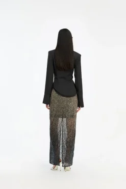 Skirts-ROTATE Birger Christensen Beaded Maxi Skirt Brown Incense Comb. color