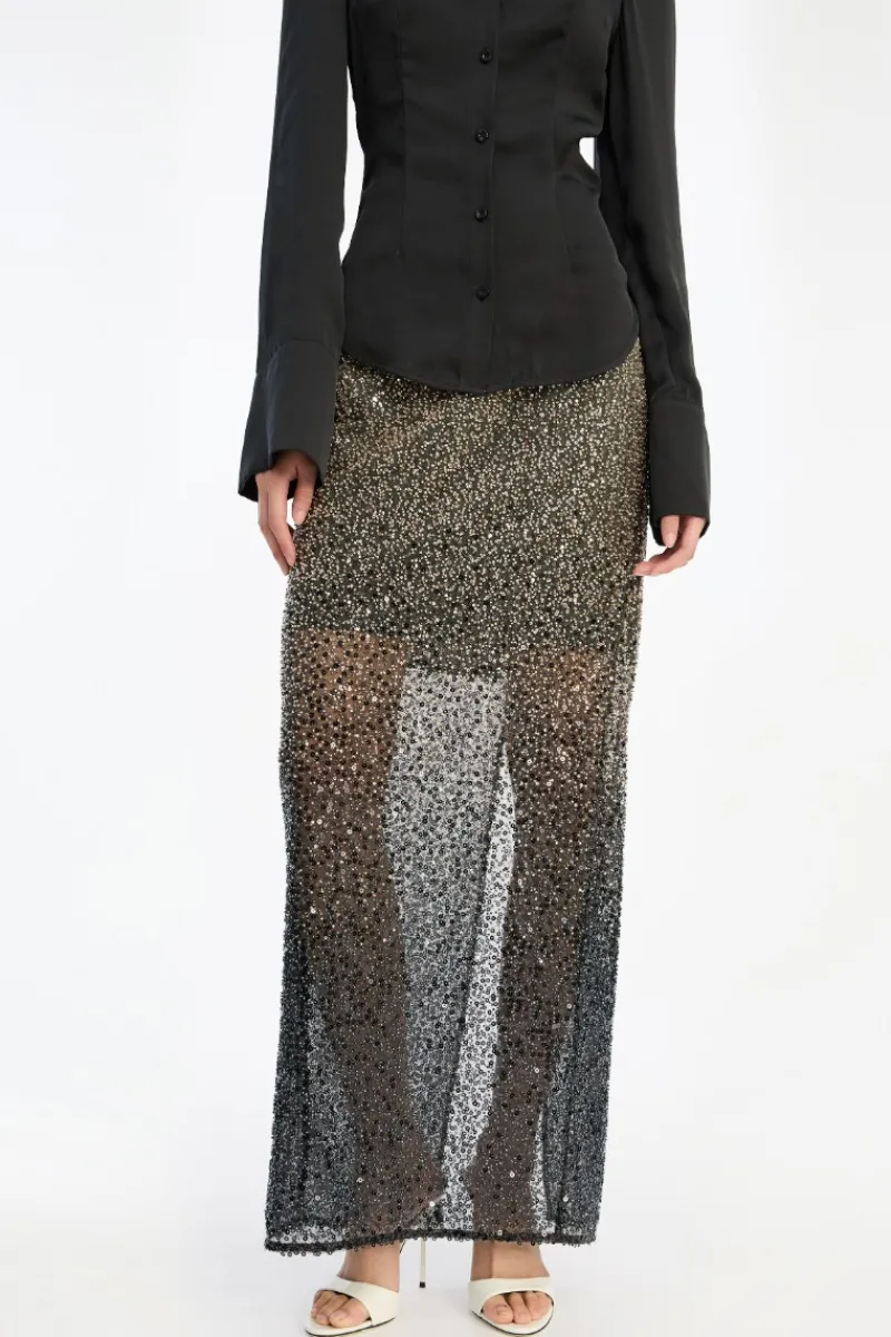 Skirts-ROTATE Birger Christensen Beaded Maxi Skirt Brown Incense Comb. color