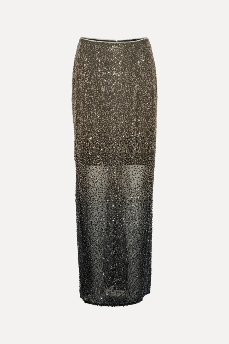 Skirts-ROTATE Birger Christensen Beaded Maxi Skirt Brown Incense Comb. color