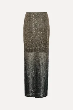 Skirts-ROTATE Birger Christensen Beaded Maxi Skirt Brown Incense Comb. color