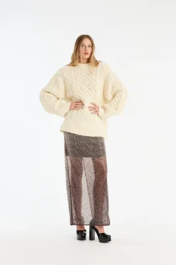 Skirts-ROTATE Birger Christensen Beaded Maxi Skirt Brown Nougat Comb. color