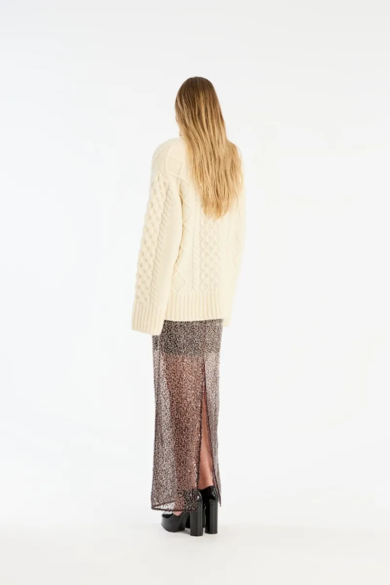 Skirts-ROTATE Birger Christensen Beaded Maxi Skirt Brown Nougat Comb. color