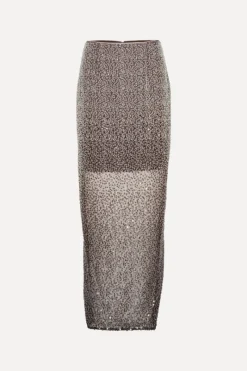 Skirts-ROTATE Birger Christensen Beaded Maxi Skirt Brown Nougat Comb. color