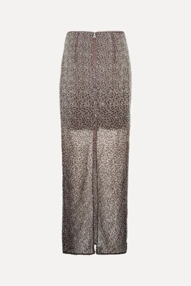 Skirts-ROTATE Birger Christensen Beaded Maxi Skirt Brown Nougat Comb. color