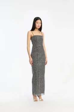 Sequins|Maxi Dress-ROTATE Birger Christensen Beaded Maxi Slip Dress Black Black color