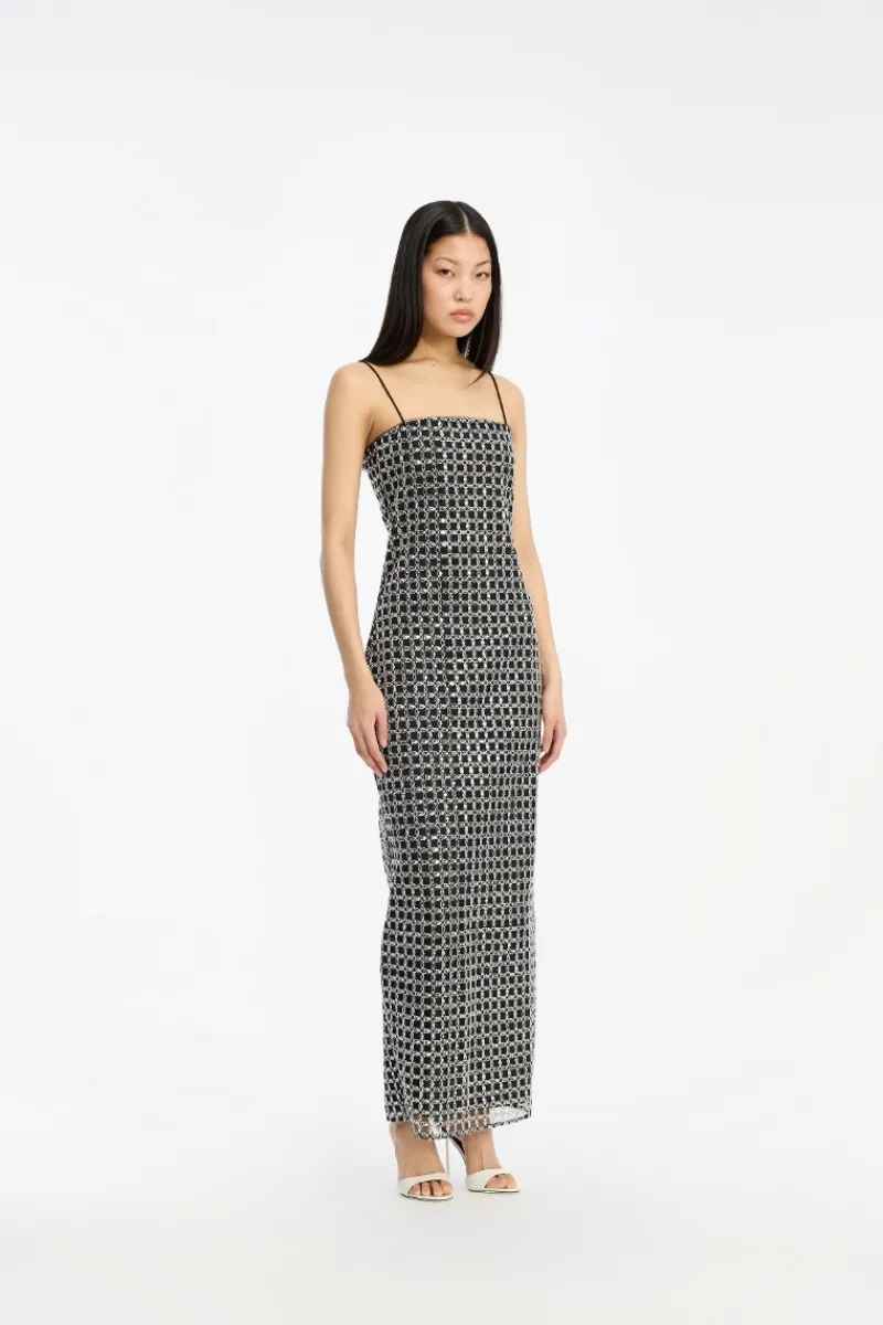 Sequins|Maxi Dress-ROTATE Birger Christensen Beaded Maxi Slip Dress Black Black color