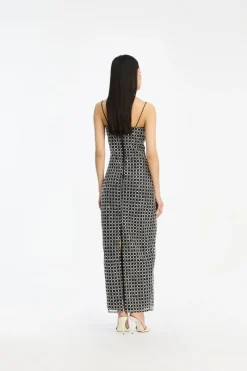 Sequins|Maxi Dress-ROTATE Birger Christensen Beaded Maxi Slip Dress Black Black color