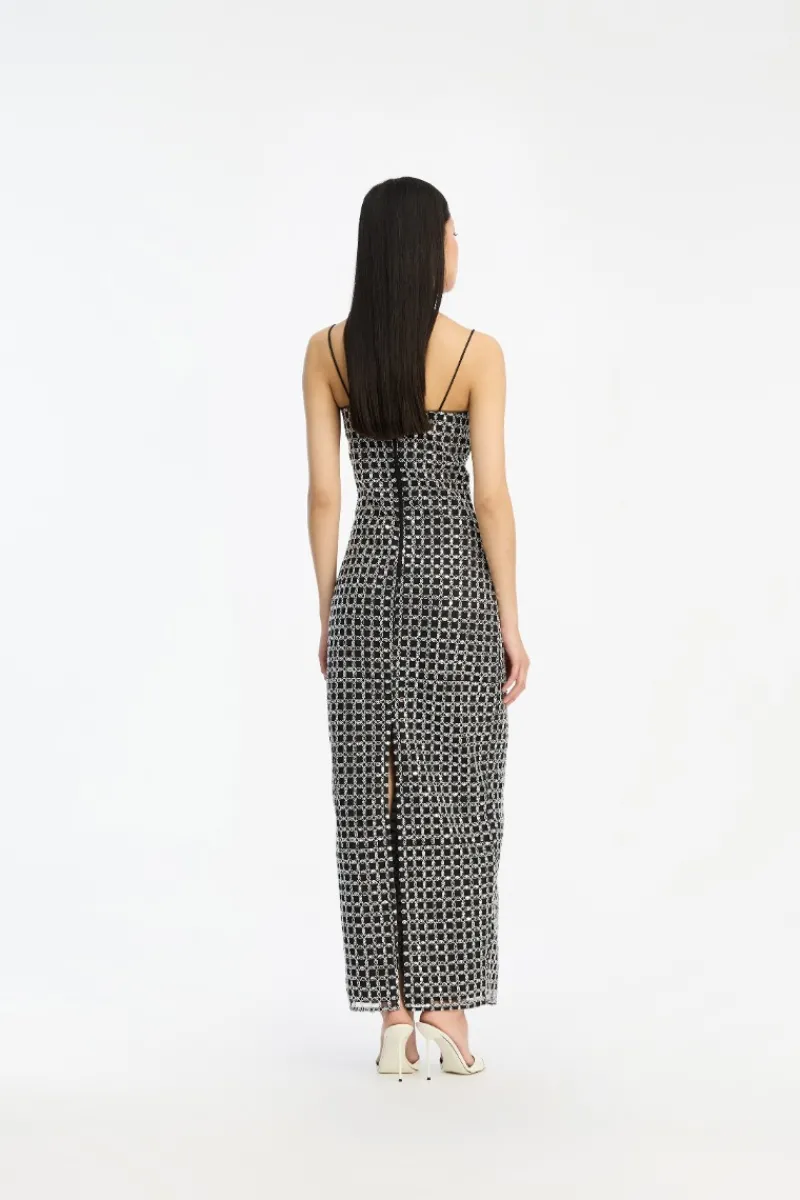 Sequins|Maxi Dress-ROTATE Birger Christensen Beaded Maxi Slip Dress Black Black color