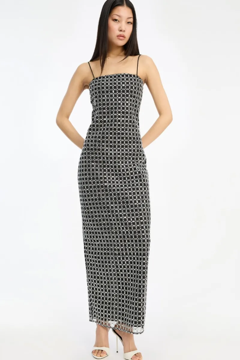 Sequins|Maxi Dress-ROTATE Birger Christensen Beaded Maxi Slip Dress Black Black color
