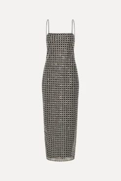 Sequins|Maxi Dress-ROTATE Birger Christensen Beaded Maxi Slip Dress Black Black color