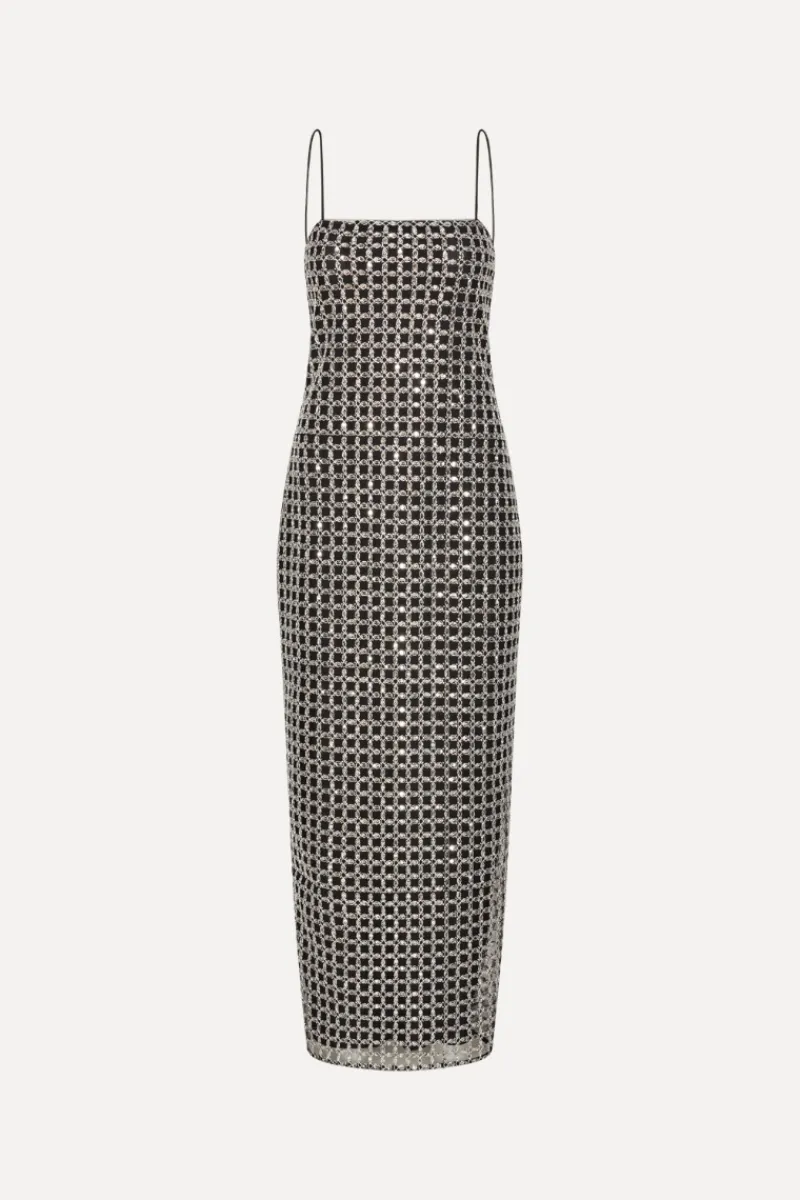 Sequins|Maxi Dress-ROTATE Birger Christensen Beaded Maxi Slip Dress Black Black color