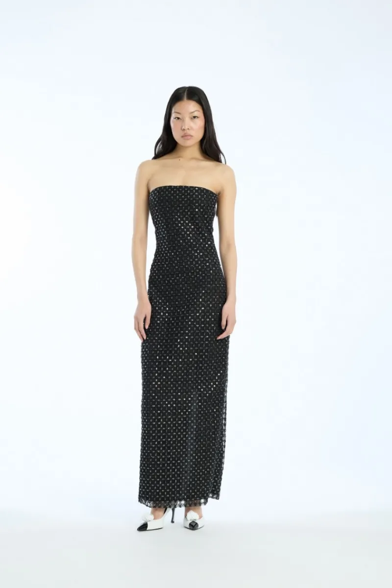 Sequins|Maxi Dress-ROTATE Birger Christensen Beaded Maxi Tube Dress Black Black color