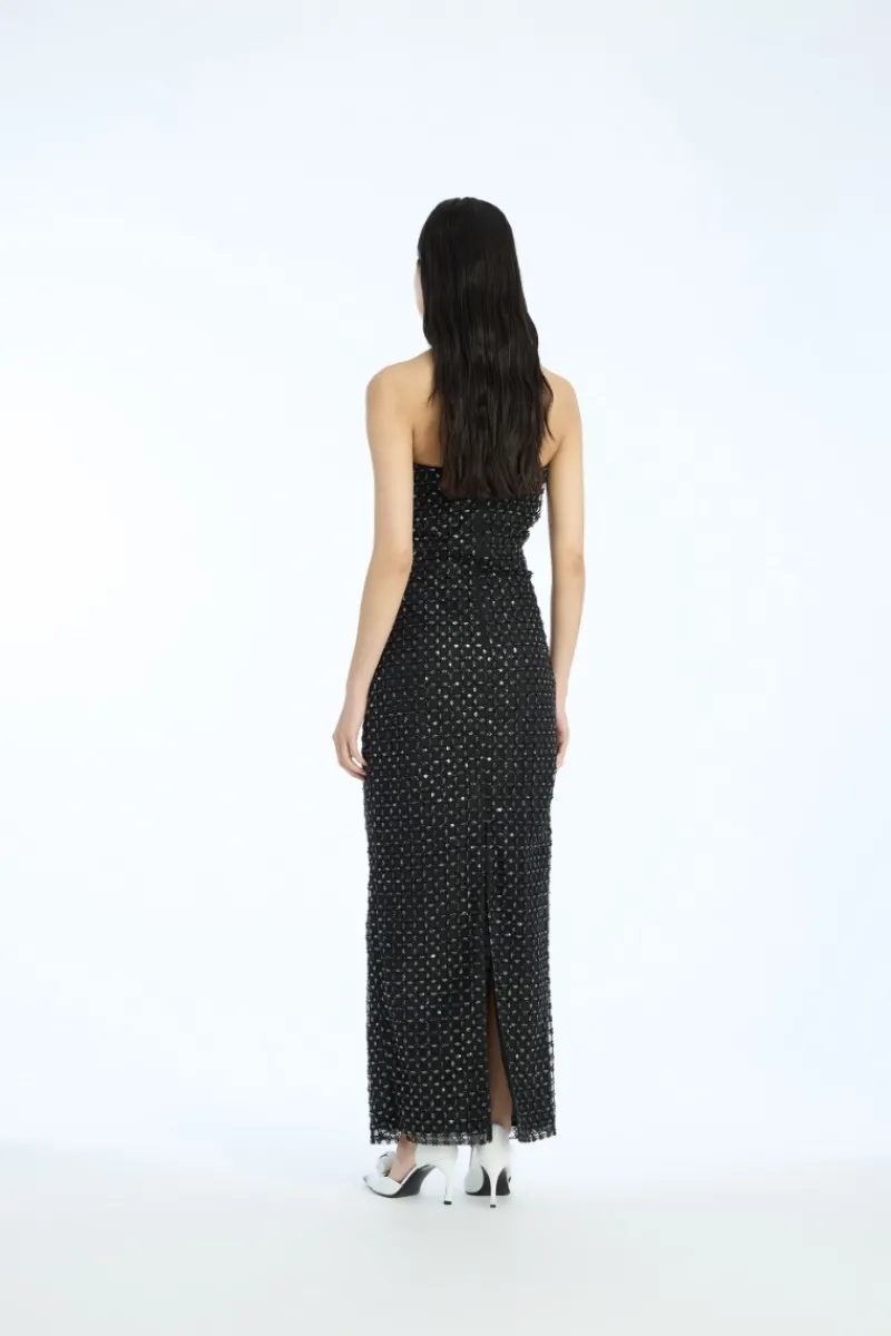 Sequins|Maxi Dress-ROTATE Birger Christensen Beaded Maxi Tube Dress Black Black color