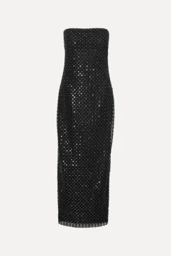 Sequins|Maxi Dress-ROTATE Birger Christensen Beaded Maxi Tube Dress Black Black color