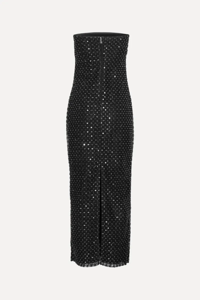 Sequins|Maxi Dress-ROTATE Birger Christensen Beaded Maxi Tube Dress Black Black color