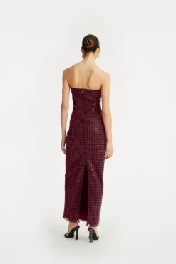 Sequins|Maxi Dress-ROTATE Birger Christensen Beaded Maxi Tube Dress Bordeaux Zinfandelcolor