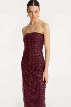 Sequins|Maxi Dress-ROTATE Birger Christensen Beaded Maxi Tube Dress Bordeaux Zinfandelcolor