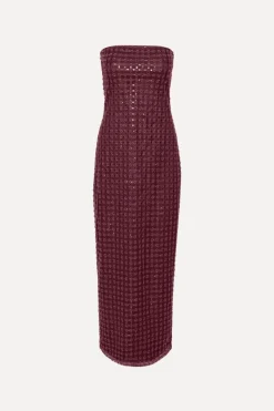 Sequins|Maxi Dress-ROTATE Birger Christensen Beaded Maxi Tube Dress Bordeaux Zinfandelcolor