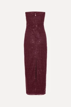 Sequins|Maxi Dress-ROTATE Birger Christensen Beaded Maxi Tube Dress Bordeaux Zinfandelcolor