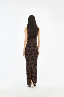 Maxi Dress|Dresses-ROTATE Birger Christensen Beaded Maxi Tube Dress Dark Brown Molé Comb. color