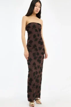 Maxi Dress|Dresses-ROTATE Birger Christensen Beaded Maxi Tube Dress Dark Brown Molé Comb. color
