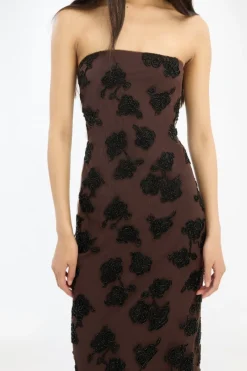 Maxi Dress|Dresses-ROTATE Birger Christensen Beaded Maxi Tube Dress Dark Brown Molé Comb. color