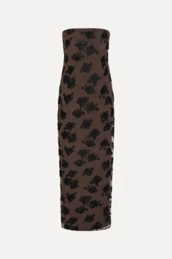 Maxi Dress|Dresses-ROTATE Birger Christensen Beaded Maxi Tube Dress Dark Brown Molé Comb. color