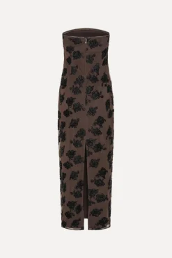 Maxi Dress|Dresses-ROTATE Birger Christensen Beaded Maxi Tube Dress Dark Brown Molé Comb. color