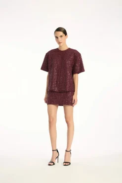 Skirts-ROTATE Birger Christensen Beaded Mini Skirt Bordeaux Zinfandelcolor