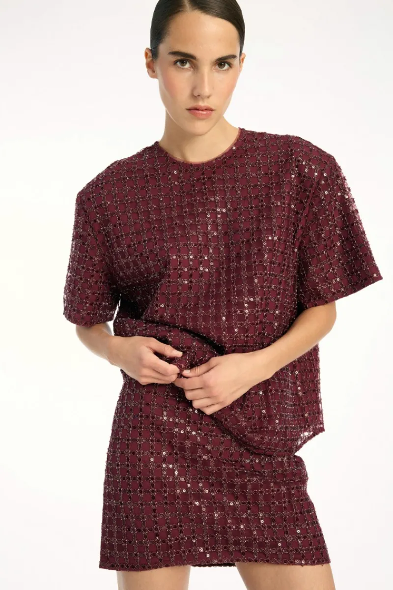 Skirts-ROTATE Birger Christensen Beaded Mini Skirt Bordeaux Zinfandelcolor