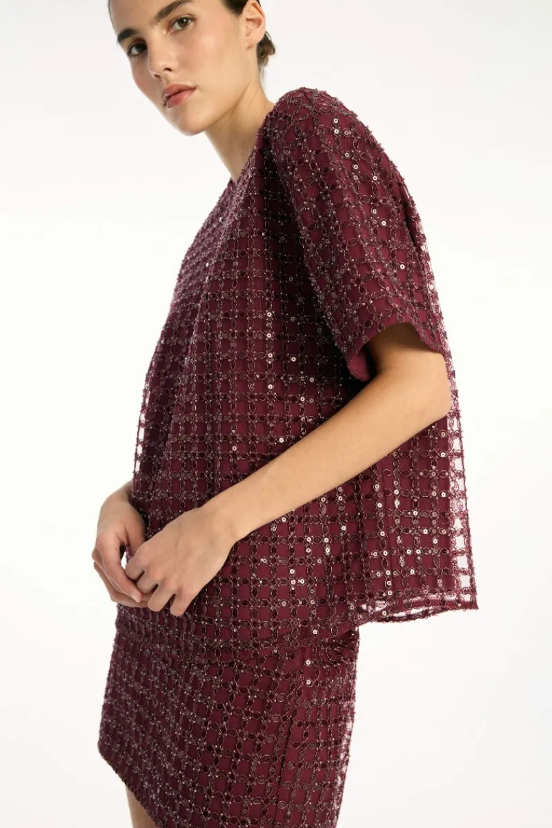 Skirts-ROTATE Birger Christensen Beaded Mini Skirt Bordeaux Zinfandelcolor